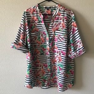 Black and White Floral Blouse